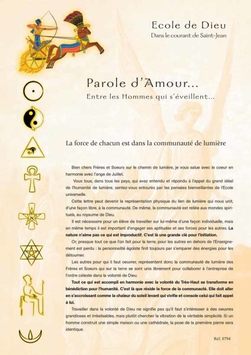 La force de chacun est dans la communauté de Lumière - Juillet 1994