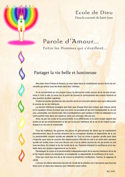 Partager la vie belle et lumineuse - Septembre 1995